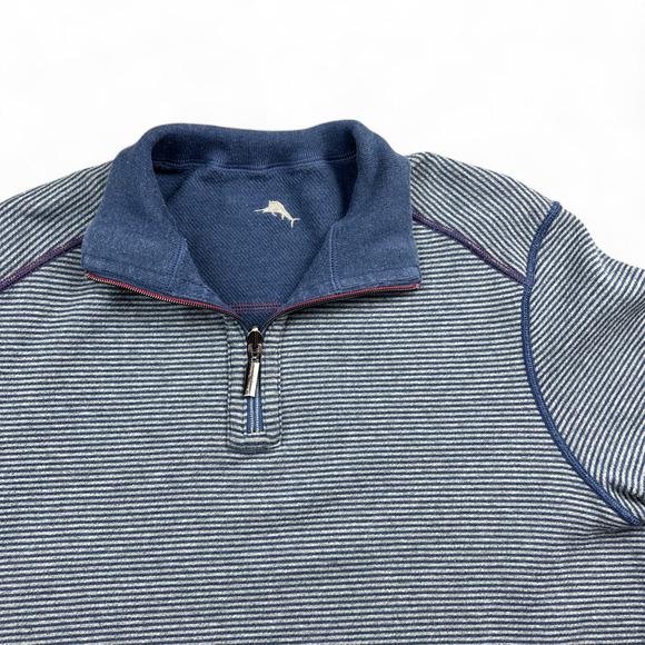 Tommy Bahama Sweater Adult LARGE Blue Gray Reversible Pullover Striped Solid - Picture 3 of 12